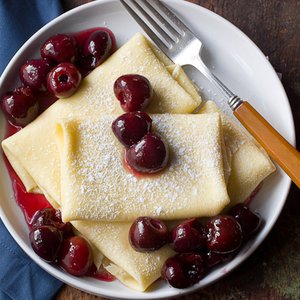Baked Ricotta Blintzes with Fresh Cherry Sauce