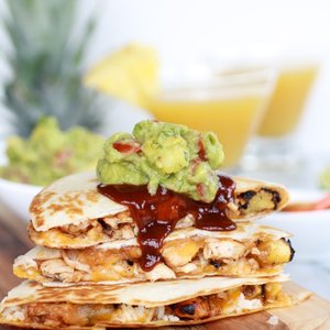 Hawaiian BBQ Quesadillas w/ Pinaeapple-Mango Guacamole