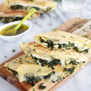 Spinach Artichoke and Brie Crepes with Sweet Honey Sauce