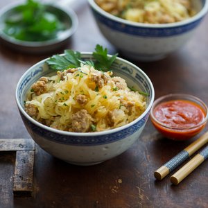 Baked Sriracha Spaghetti Squash with Turkey