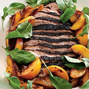 Roasted Pork Belly with Late-Harvest Peaches and Arugula