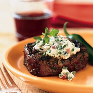 Grilled Steaks with Blue Cheese and Chiles