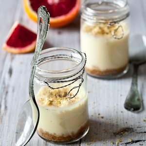 Lemon Goat Cheese Cheesecakes with Blood Orange Sauce