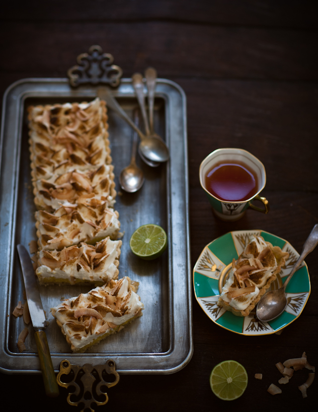 Topical Meringue Tart, with Lime, Coconut and Sesame