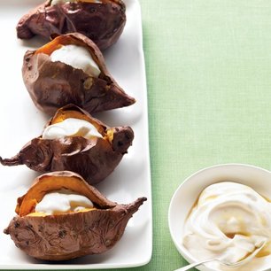 Baked Sweet Potatoes with Maple Sour Cream