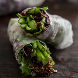 Grilled Asparagus and Chili-Orange Quinoa Spring Rolls