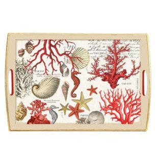 Decoupage Wooden Tray, Red Coral