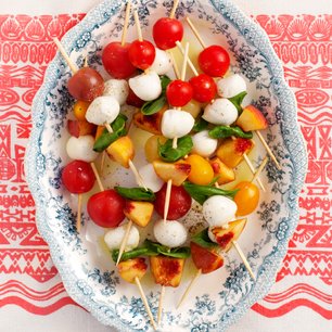 Tomato, Basil and Peach Skewers