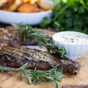 New York Strip Steaks with Horseradish Mustard Sauce