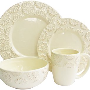 American Atelier 16-Piece Bianca Flower Dinnerware Set, Ivory